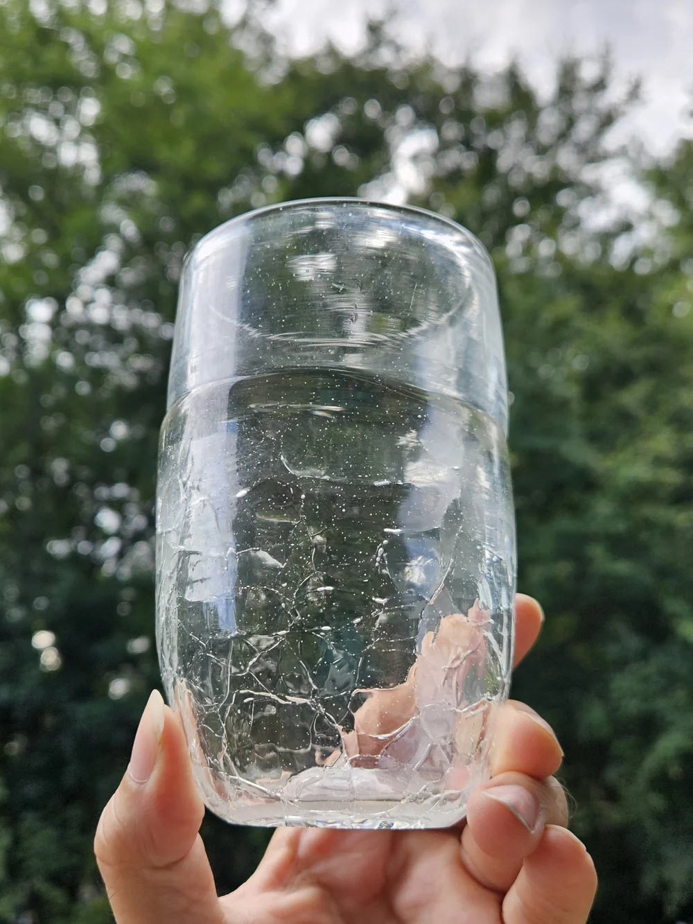 Signed Art Glass Tumbler or Vase Clear Cases Crackle Glass 5 Inches Tall Vintage